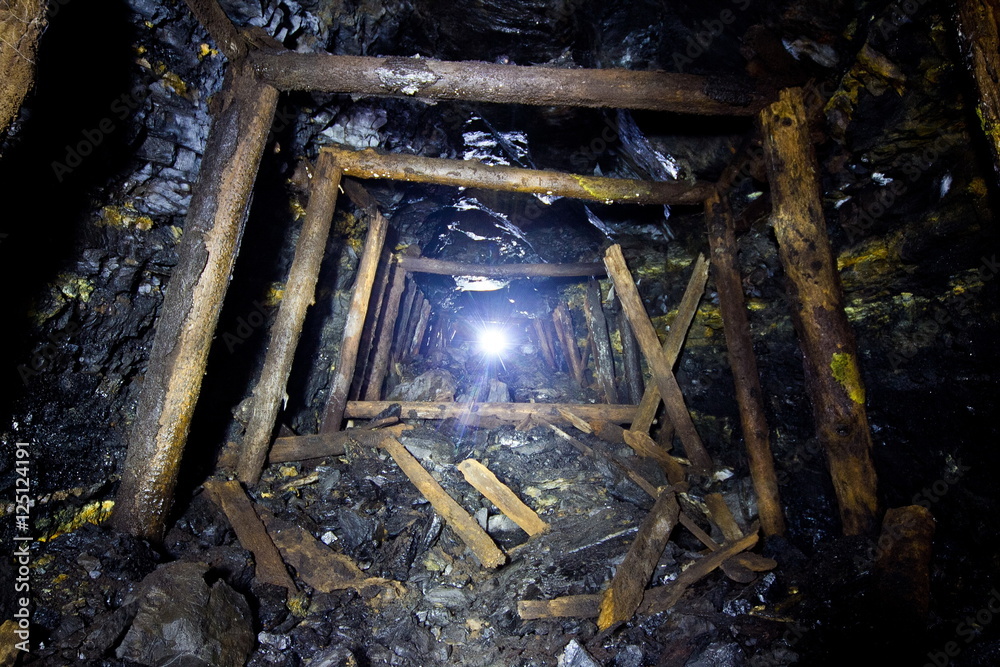 Fototapeta premium Old coal development in an abandoned mine