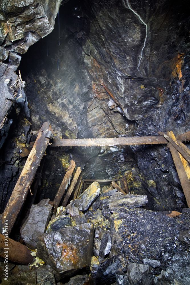 Old coal development in an abandoned mine Old coal development in an abandoned mine