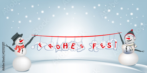 Schneemann und Schneefrau mit Weihnachtsdekoration2.0