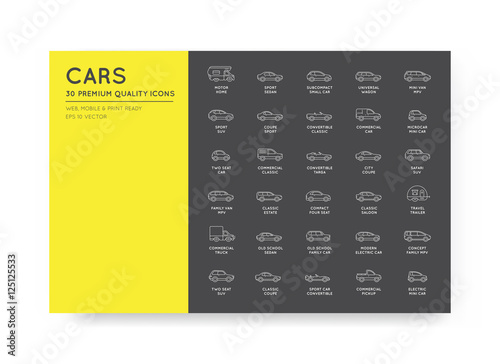 Vector Car Icons Set with All Car Types and Names