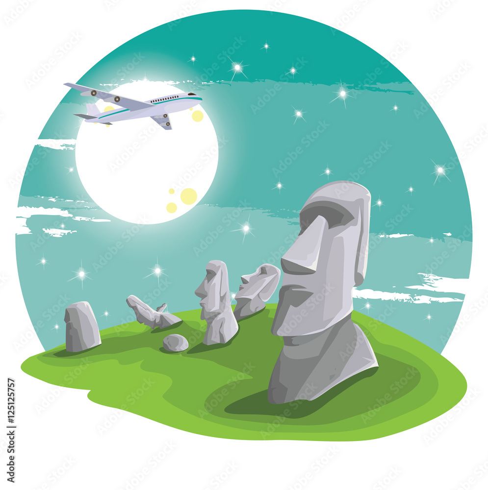 Premium Vector Illustration of Moai Statues on Easter Island