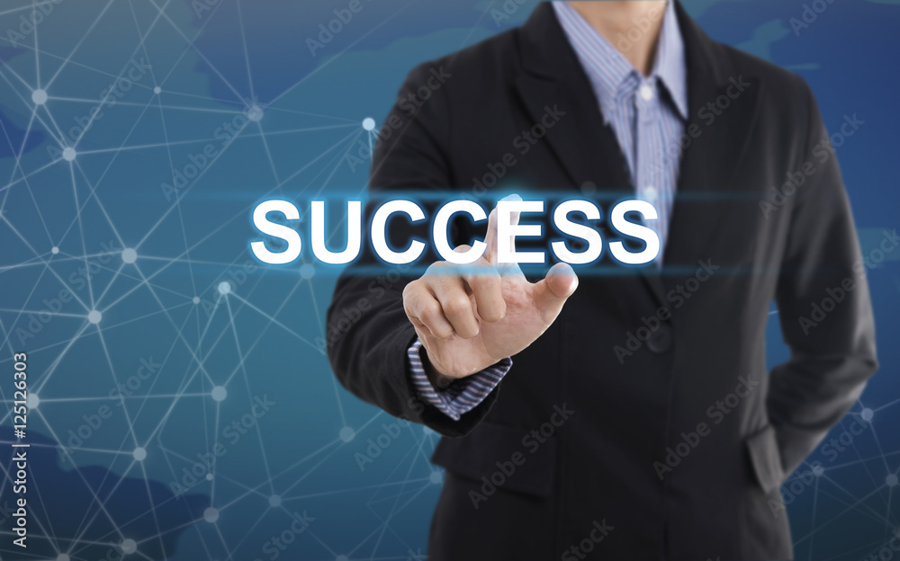 Businessman hand pressing button success. sign on virtual screen.business concept. Businessman hand pressing button success. sign on virtual screen.business concept.