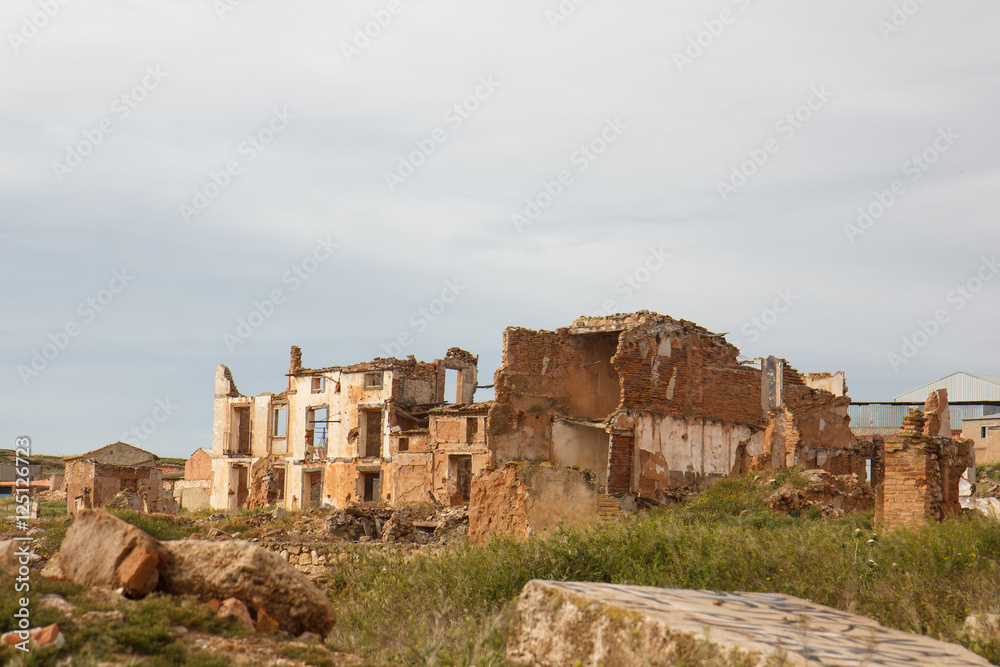 Building ruins in Belchite town, Spain 