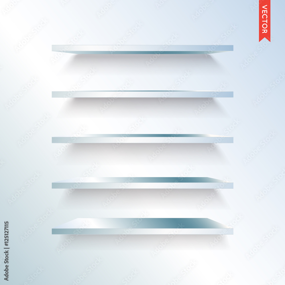 Set of Metal or Steel Shelves Vector Isolated on the Wall Backgr Set of Metal or Steel Shelves Vector Isolated on the Wall Backgr