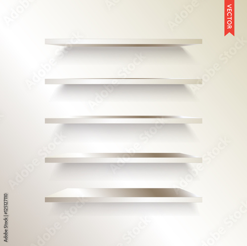 Set of Metal or Steel Shelves Vector Isolated on the Wall Backgr