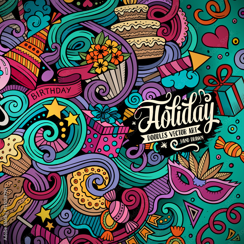 Cartoon hand-drawn doodles holidays illustration