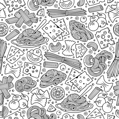 Cartoon cute hand drawn Italian food seamless pattern.