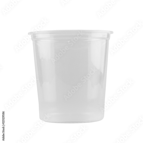 Empty plastic cup isolated on white background