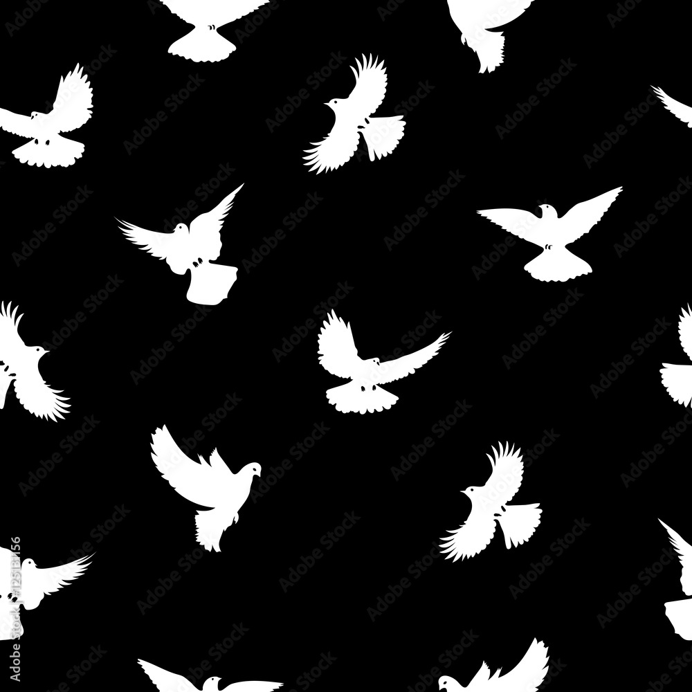 Obraz premium Birds silhouettes - flying seamless pattern. Black and white.