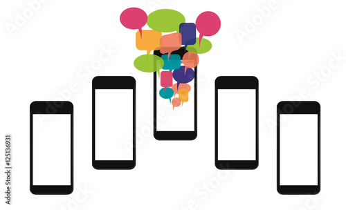 mobile phone with colorful speech bubbles