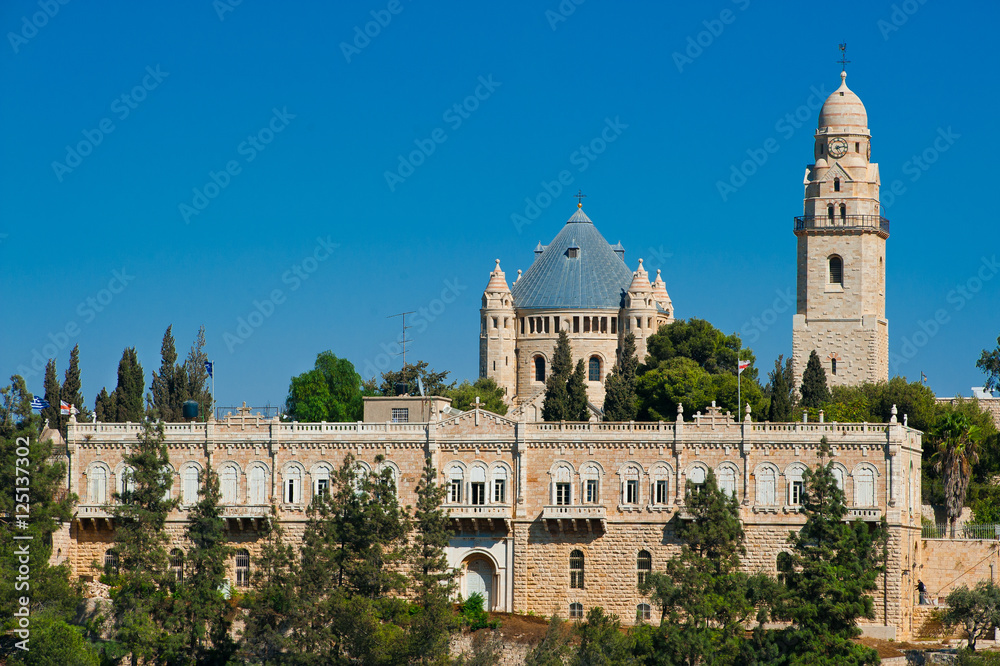 View of Church of Dormition on Mount Zion, Jerusalem, Israel