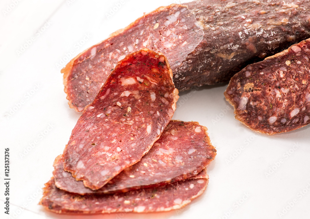 jerked sausage on a white background