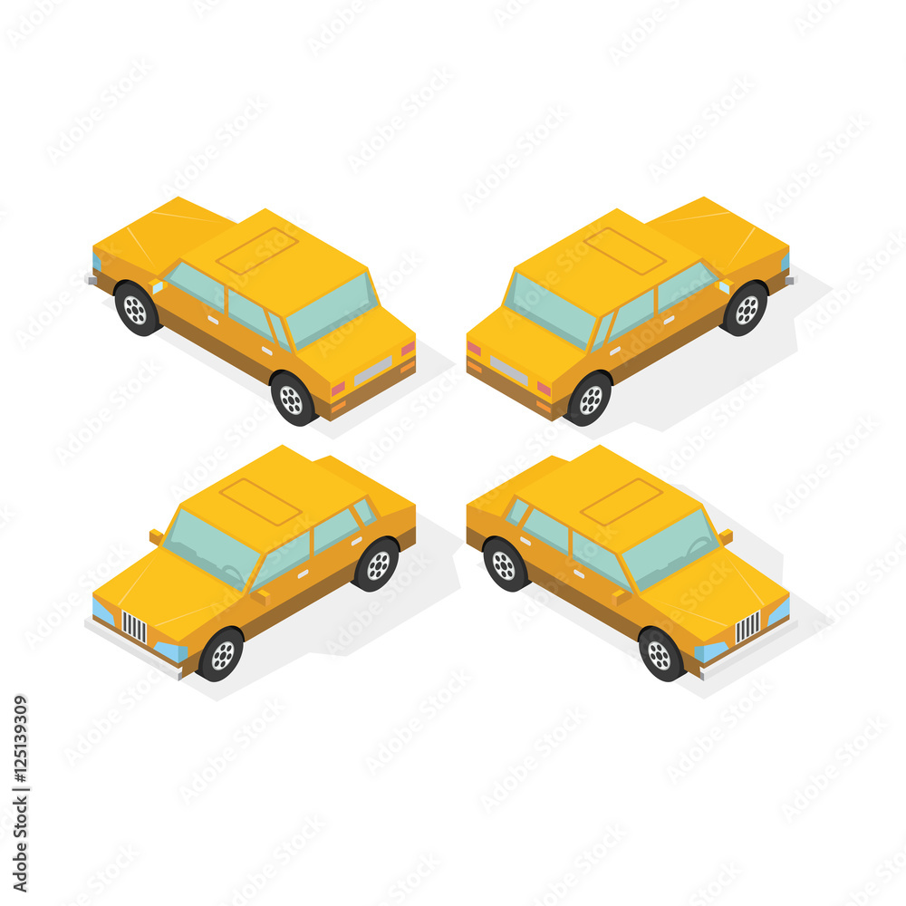 Vector isometric car in different views.
