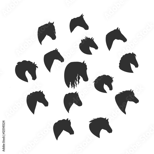 Set of Vector Silhouettes of Horse Heads 