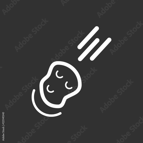 black and white Vector illustration in flat design of space meteorite falling