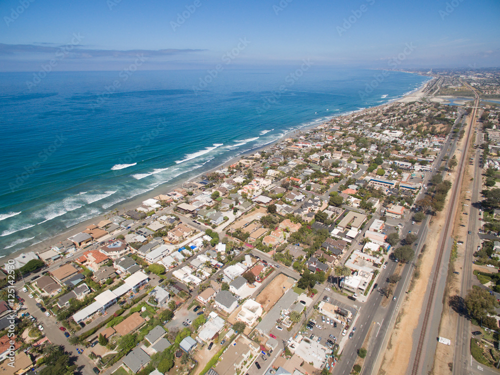 Aerial view of the San Diego Coastline in Encinitas Californa