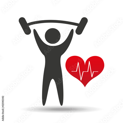 athlete silhouette lift barbell heart vector illustration eps 10