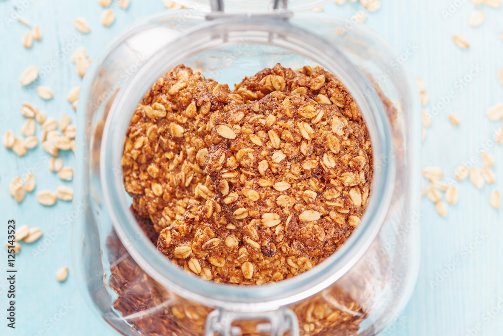 Homemade oatmeal banana cookies in the jar Homemade oatmeal banana cookies in the jar