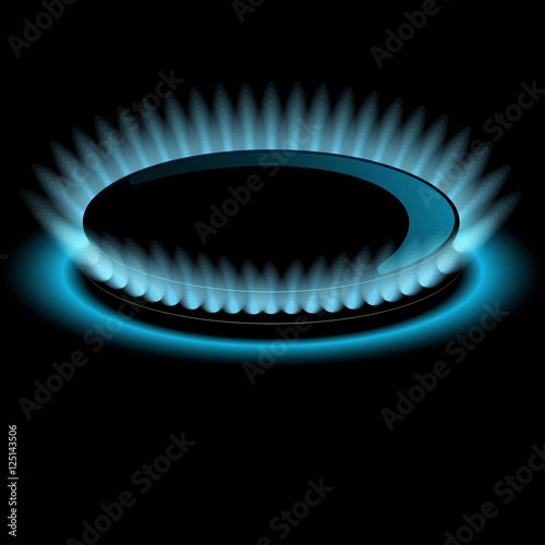 Gas burners, blue flame, vector Dark background