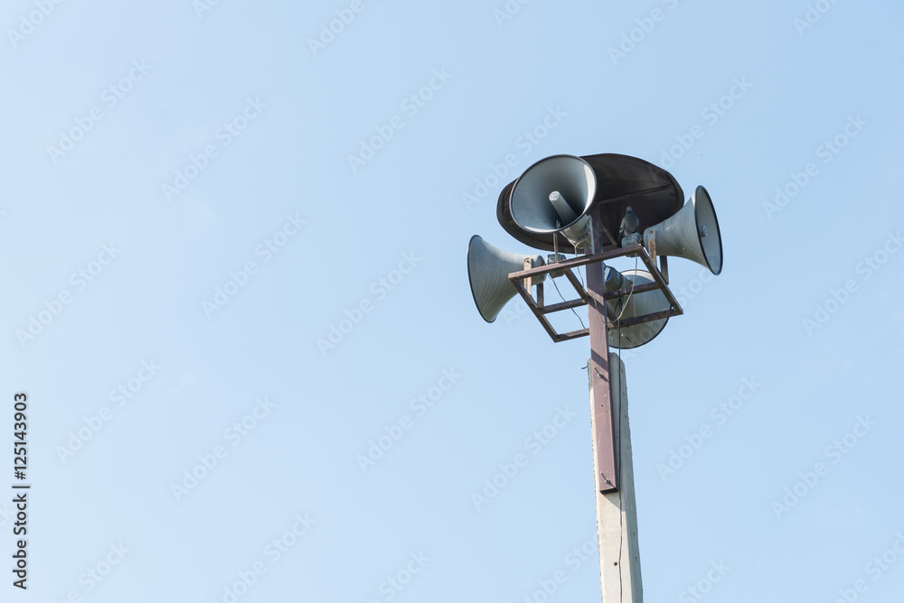 Megaphone Loudspeaker Post in Clear Blue Sky Background
