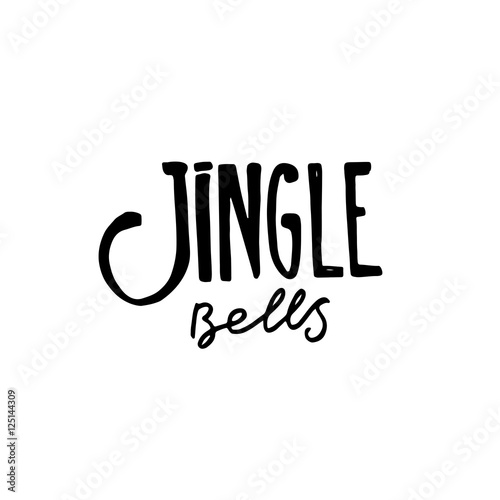 Jingle bells hand drawn lettering. Black and white hand written.