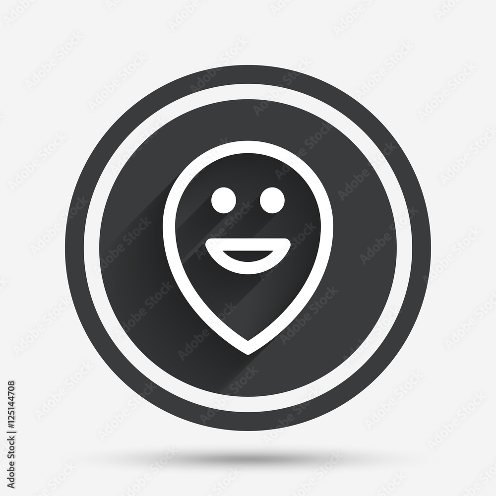 Happy face map pointer symbol. Smile icon. Happy face map pointer symbol. Smile icon.