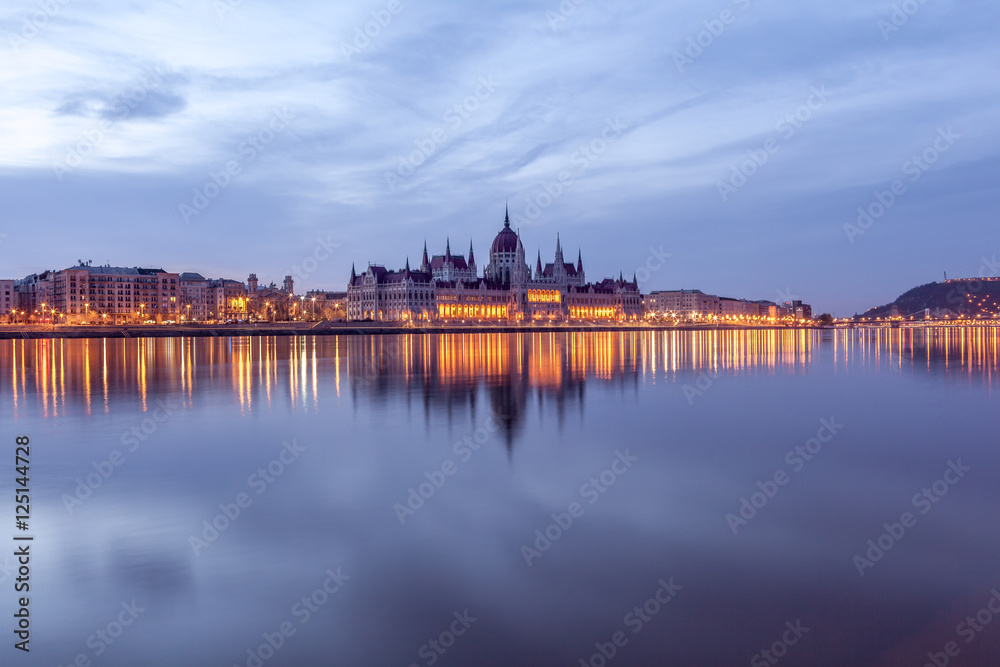 Hungarian Parliament and the Gellert Hill at morning
