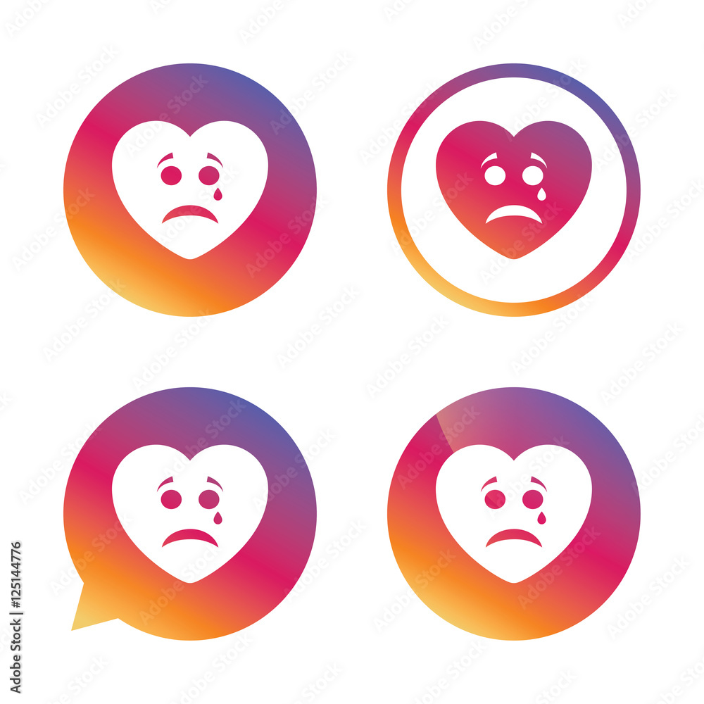 Sad heart face with tear icon. Crying symbol. Sad heart face with tear icon. Crying symbol.