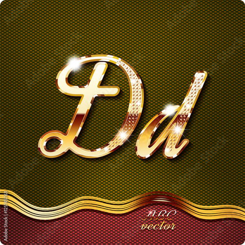 This stylish gold cursive letters. There are inlaid with a capital "D" and the lowercase letter "d". They have shadows and highlights.