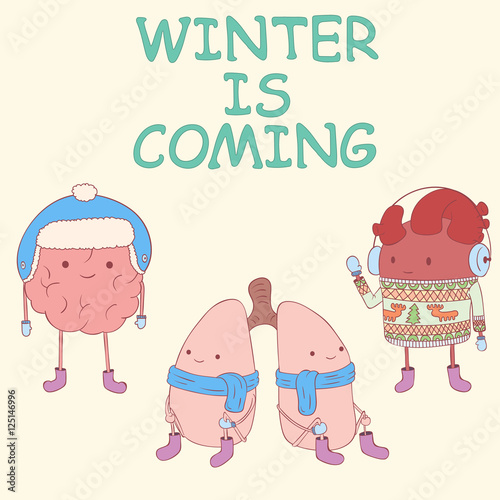 Cute internal organ character preparing for winter