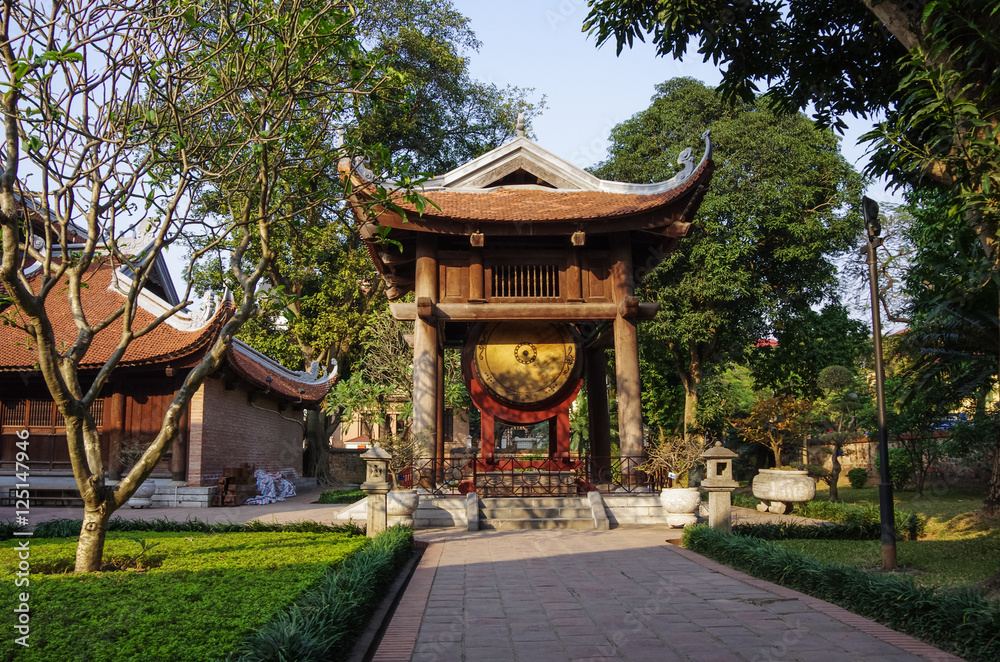The Temple of Literature ( Van Mieu ) in Hanoi, Vietnam. Drum and chinese pagoda. The Temple of Literature ( Van Mieu ) in Hanoi, Vietnam. Drum and chinese pagoda.