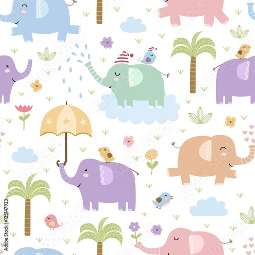 Cute elephants seamless pattern