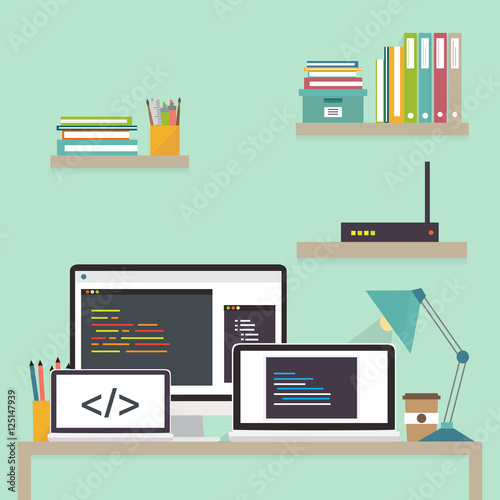 flat design icon of programming and coding