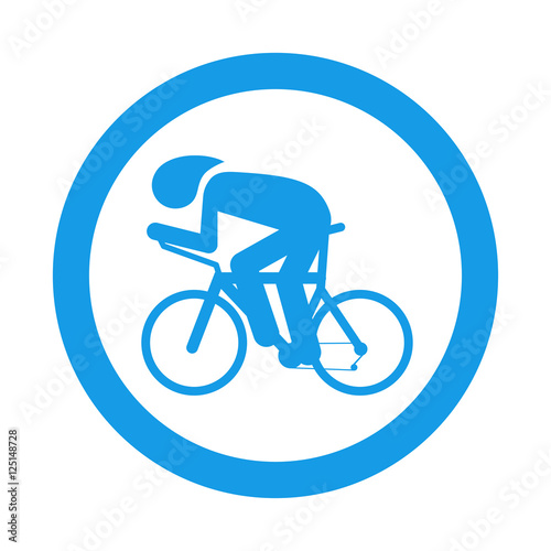 Icono plano carrera bicicletas en circulo color azul