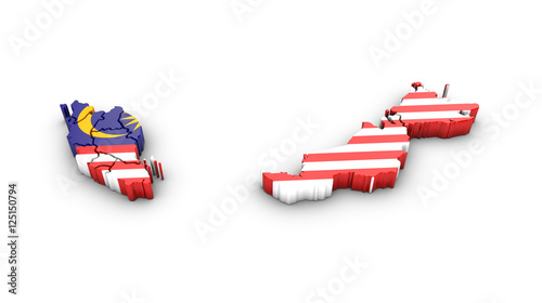 Map of Malaysia with flag on a white background. 3d rendering.