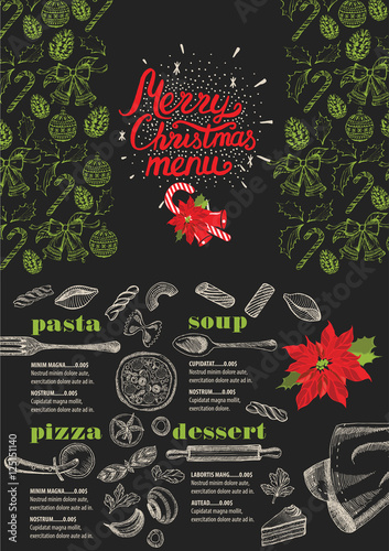 Christmas party invitation, food menu restaurant.