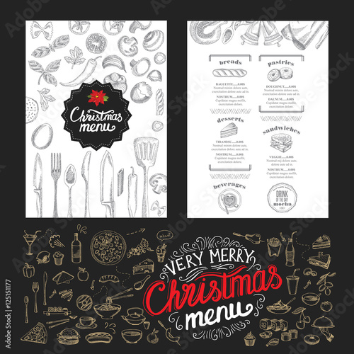Christmas party invitation, food menu restaurant.