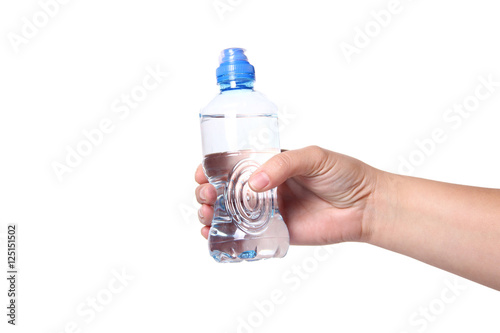 Hand holding bottle of water