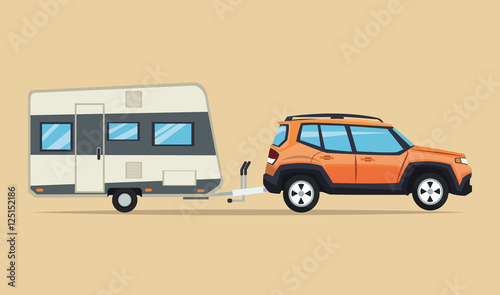 Vehicle with trailer house icon. transportation travel and trip theme. Colorful design. Vector illustration