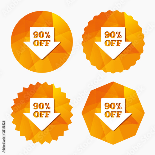 90 percent sale arrow tag sign icon.