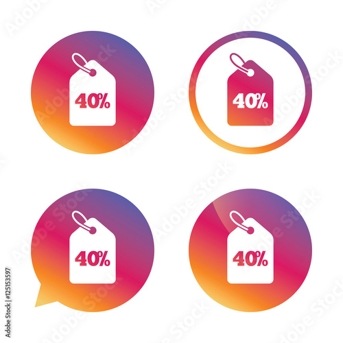 40 percent sale price tag sign icon.