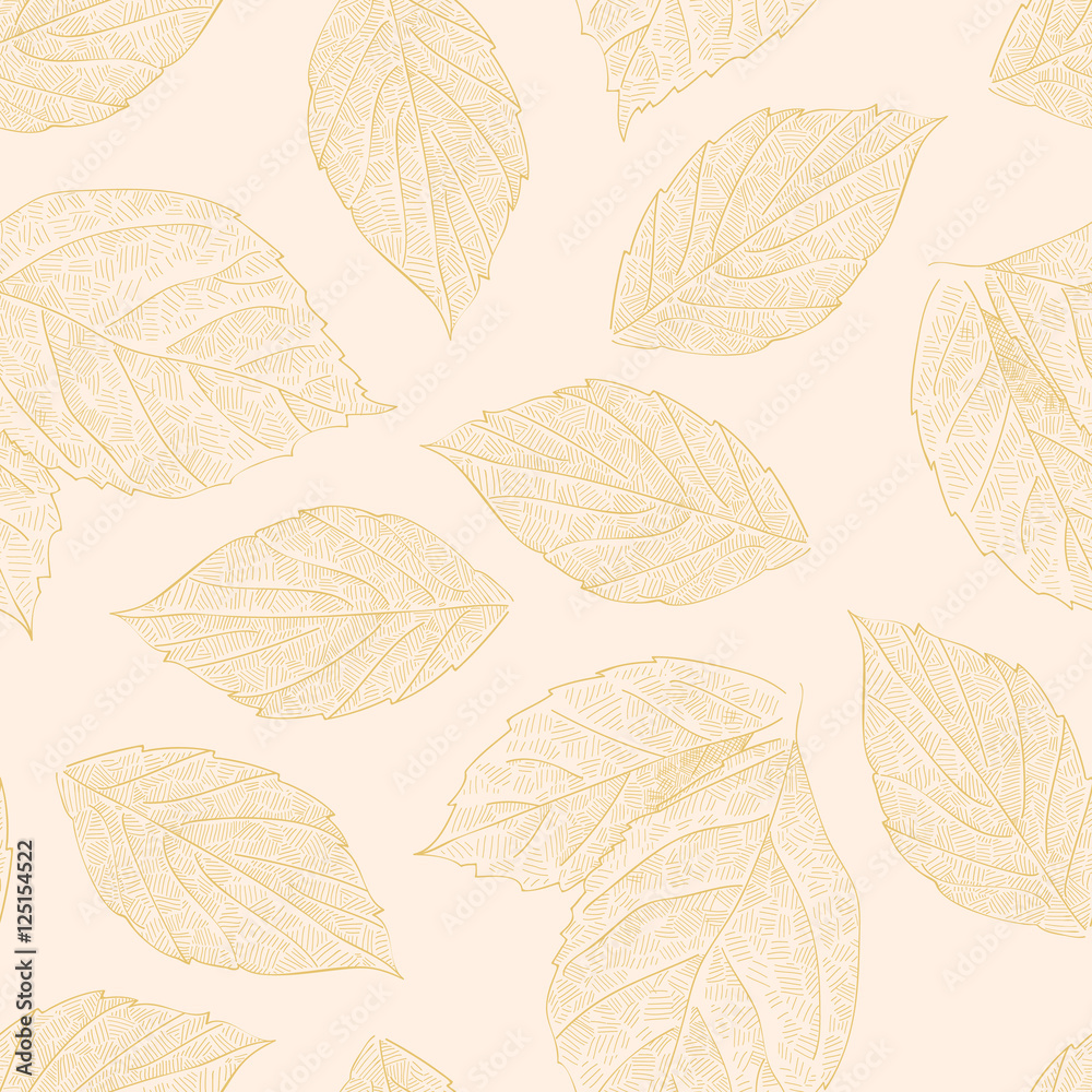 Seamless pattern with hand drawn rose leafs.