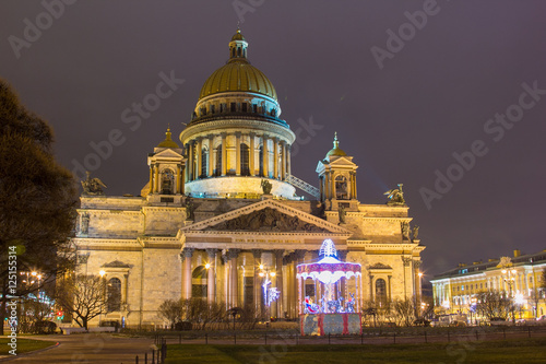 Night view of St. Isaac's Cathedral, Saint Petersburg, Russia