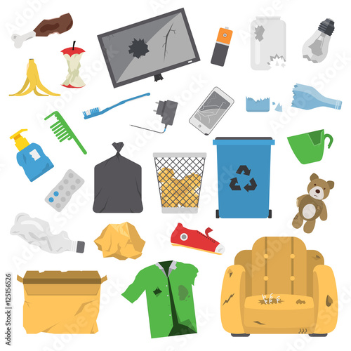 Household waste garbage icons