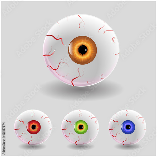 Set of Halloween Human Eyes, Eyeball with Veins Icon Symbol Design. Vector illustration isolated on gray background