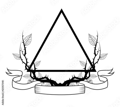 Triangle with branches and ribbon icon. Tattoo art urban style and culture theme. Vector illustration