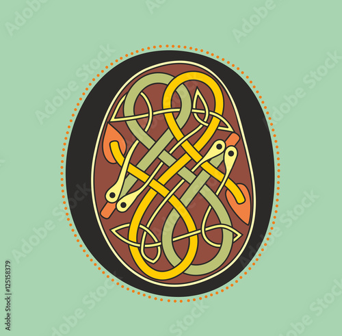 Celtic initial letter O with serpentine knot