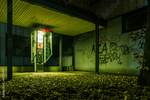 Scary Creepy Green Atmosphere Alone Empty Payphone Ghetto Graffi photo