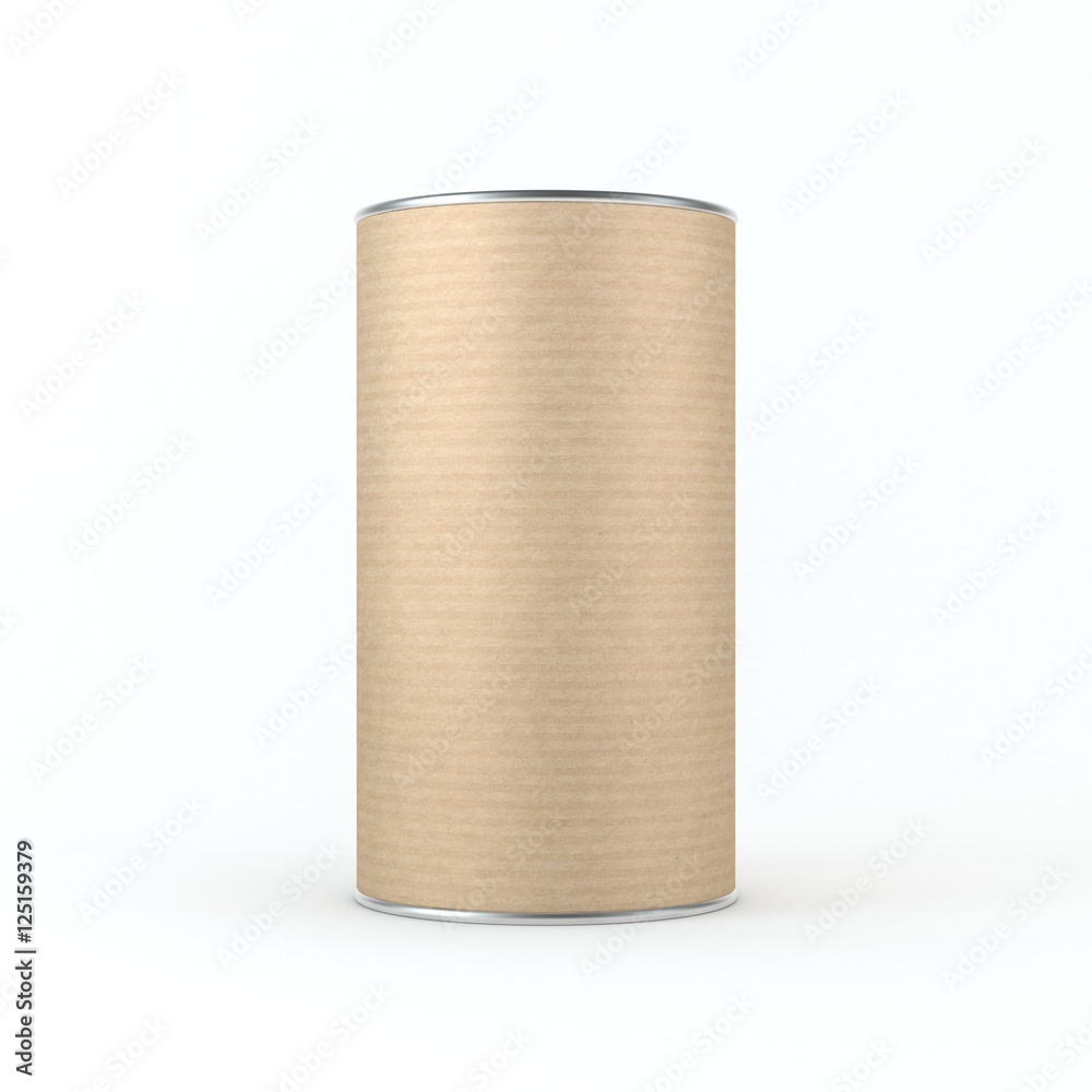 Kraft cardboard Tincan packaging Mockup for Tea, coffee, dry products, gift box. Place your design. 3d rendering Kraft cardboard Tincan packaging Mockup for Tea, coffee, dry products, gift box. Place your design. 3d rendering