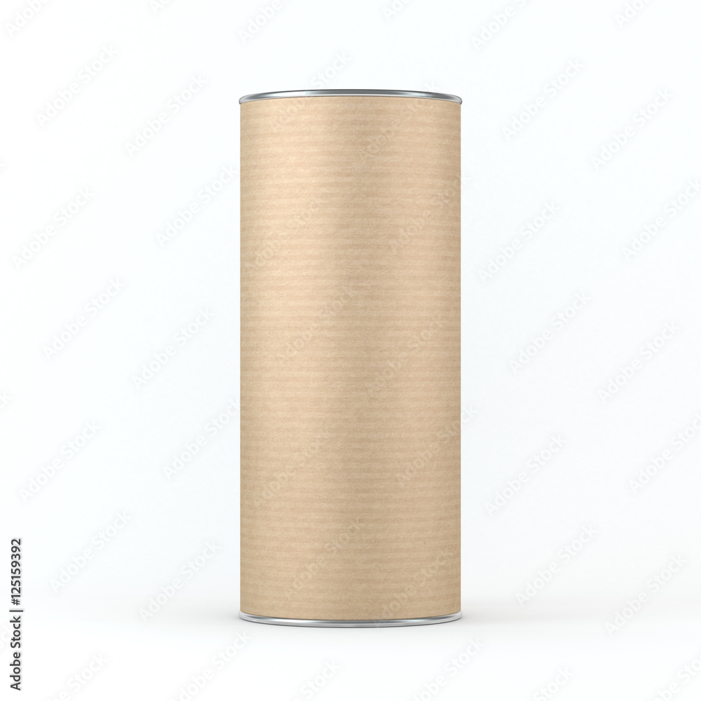 Tall Kraft cardboard textured Tincan Mockup for Tea, coffee, dry products, gift box. Place your design. 3d rendering Tall Kraft cardboard textured Tincan Mockup for Tea, coffee, dry products, gift box. Place your design. 3d rendering